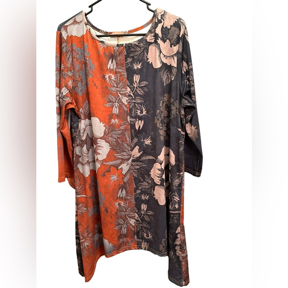 865. Simply Aster by Firmiana 3/4 sleeve Brown & slate Tunic dress 1X - Picture 6 of 8